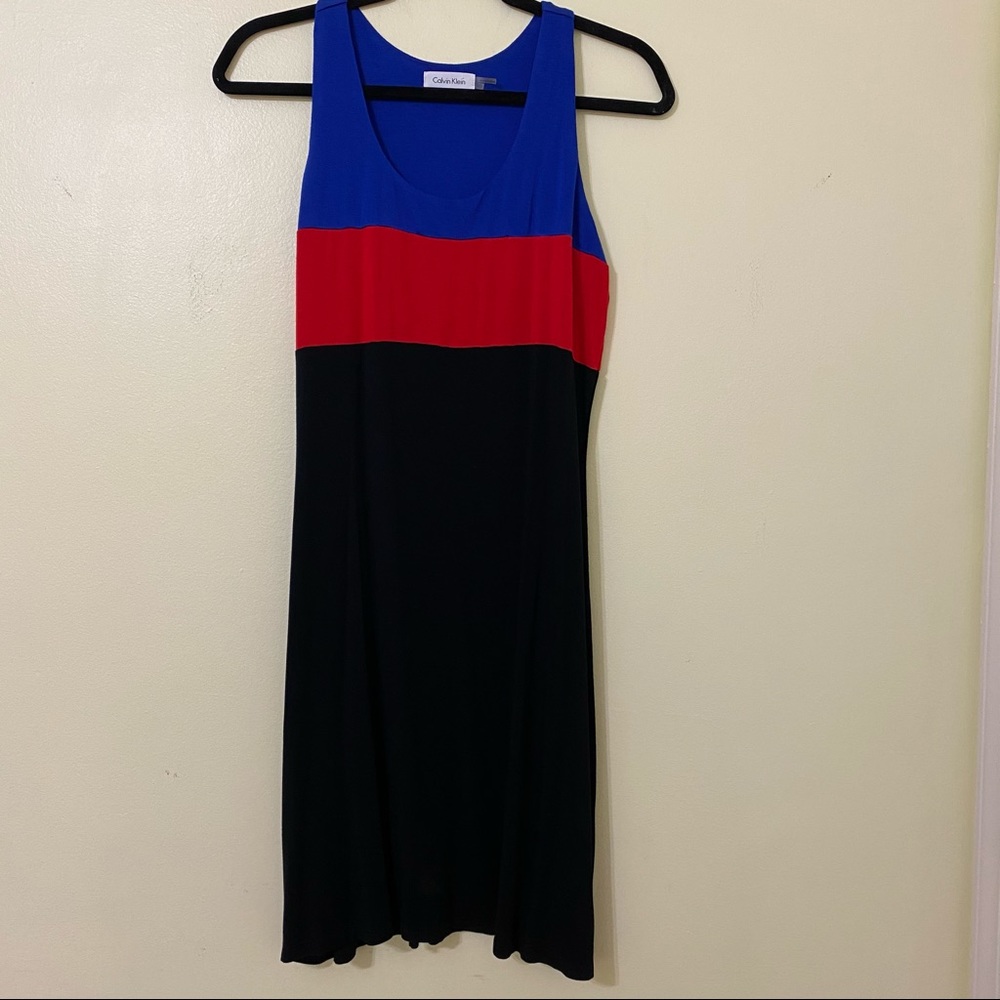 Calvin Klein Blue Red Black Colorblock Midi Dress